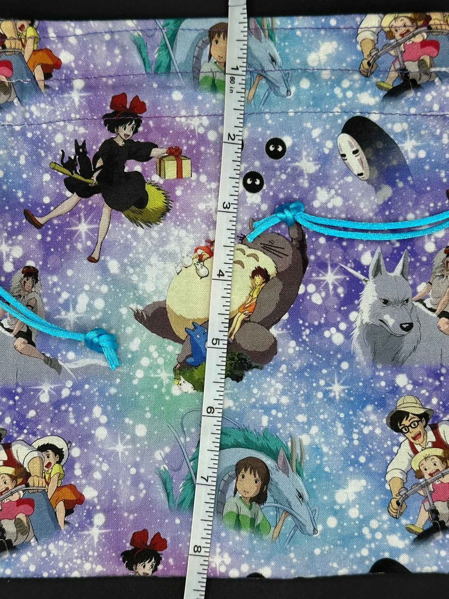 Studio Ghibli - on blue and purple draw string bag