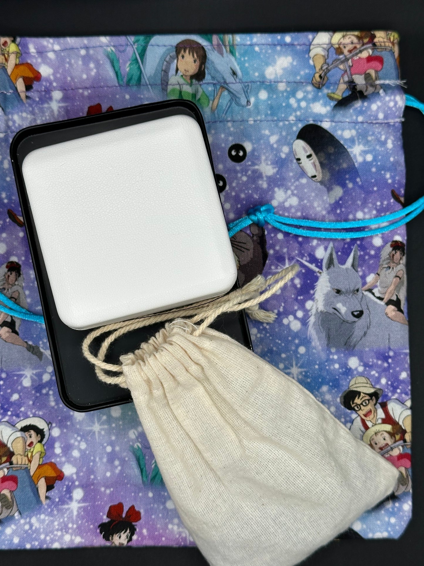 Studio Ghibli - on blue and purple draw string bag