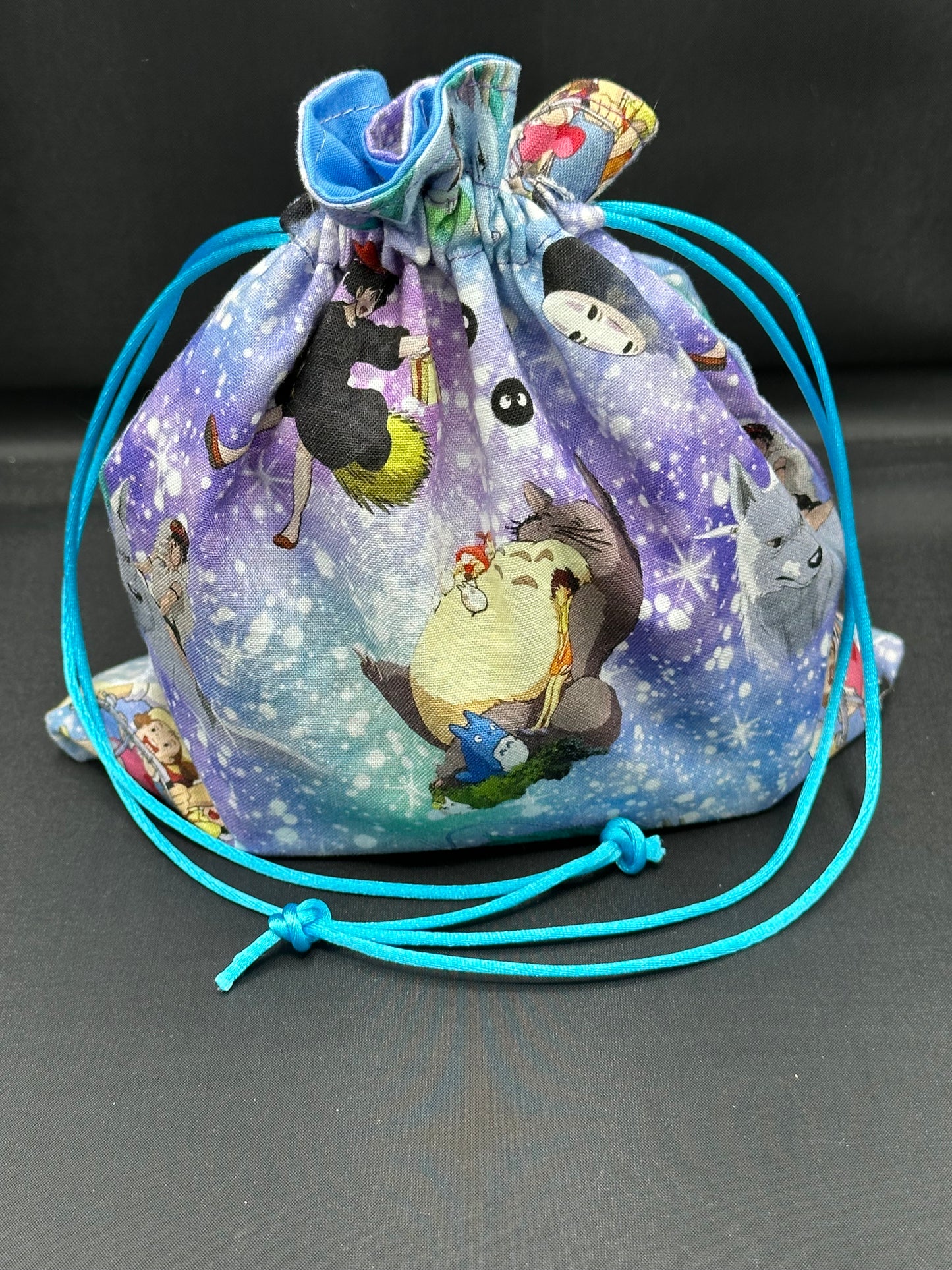 Studio Ghibli - on blue and purple draw string bag