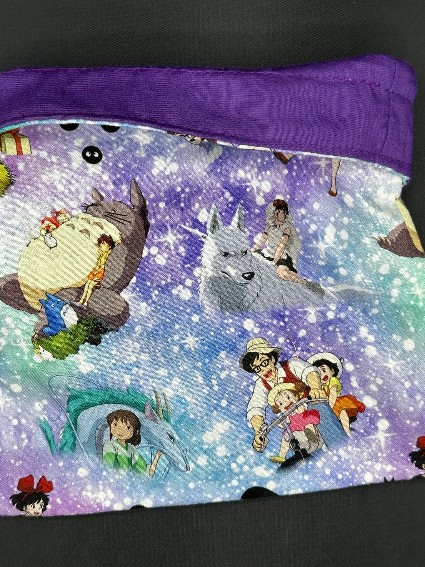 Studio Ghibli - on blue and purple draw string bag