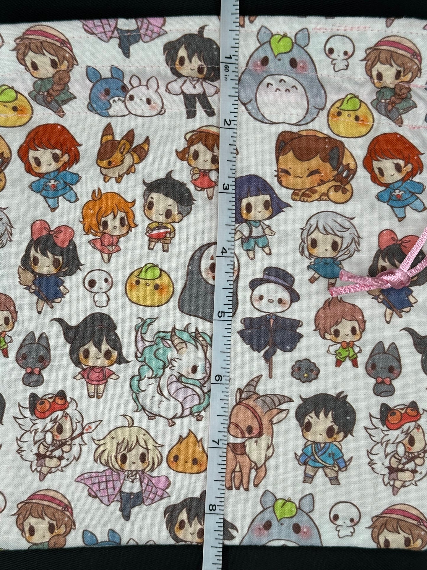 Studio Ghibli characters on white draw string bag