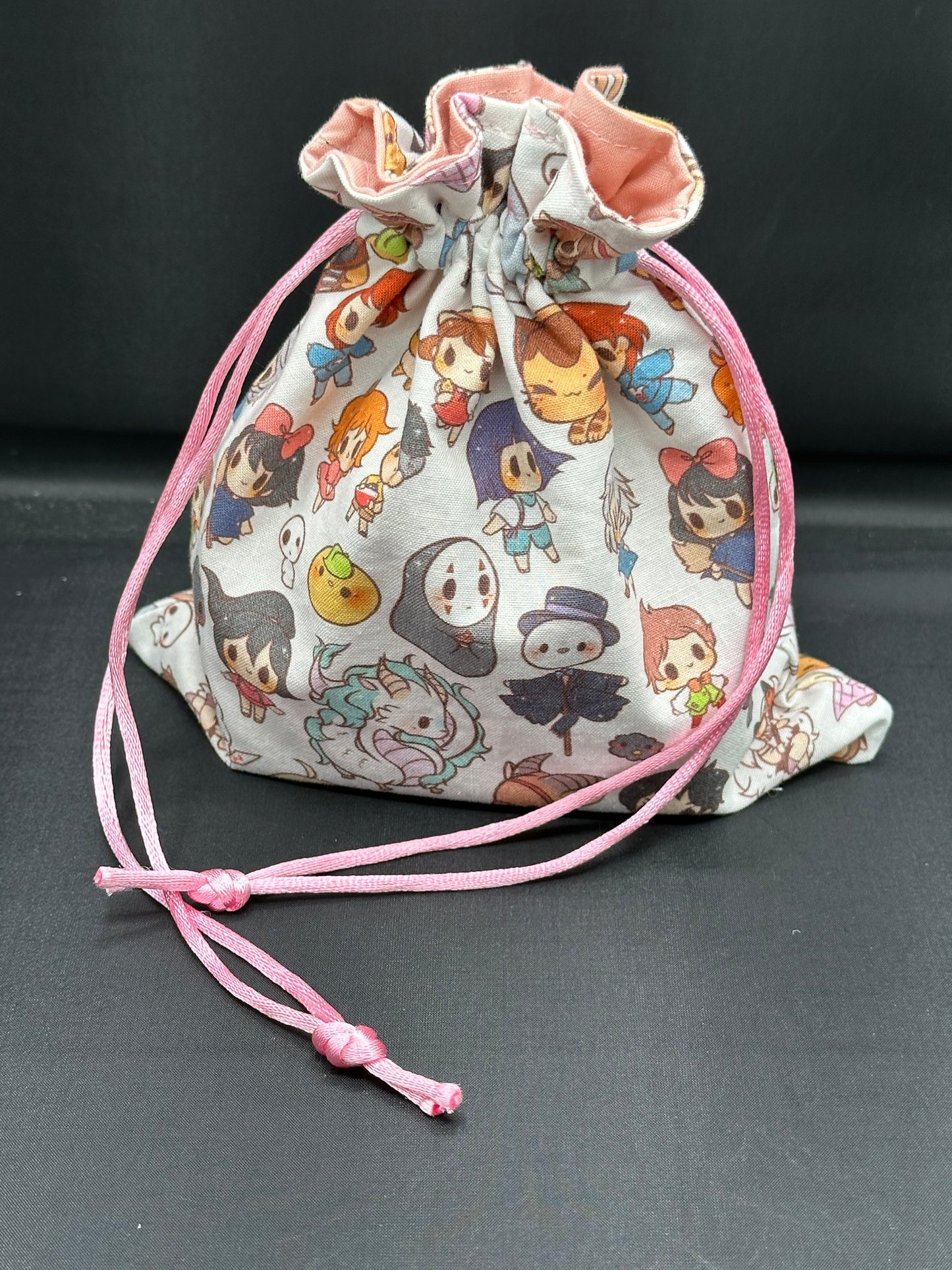 Studio Ghibli characters on white draw string bag