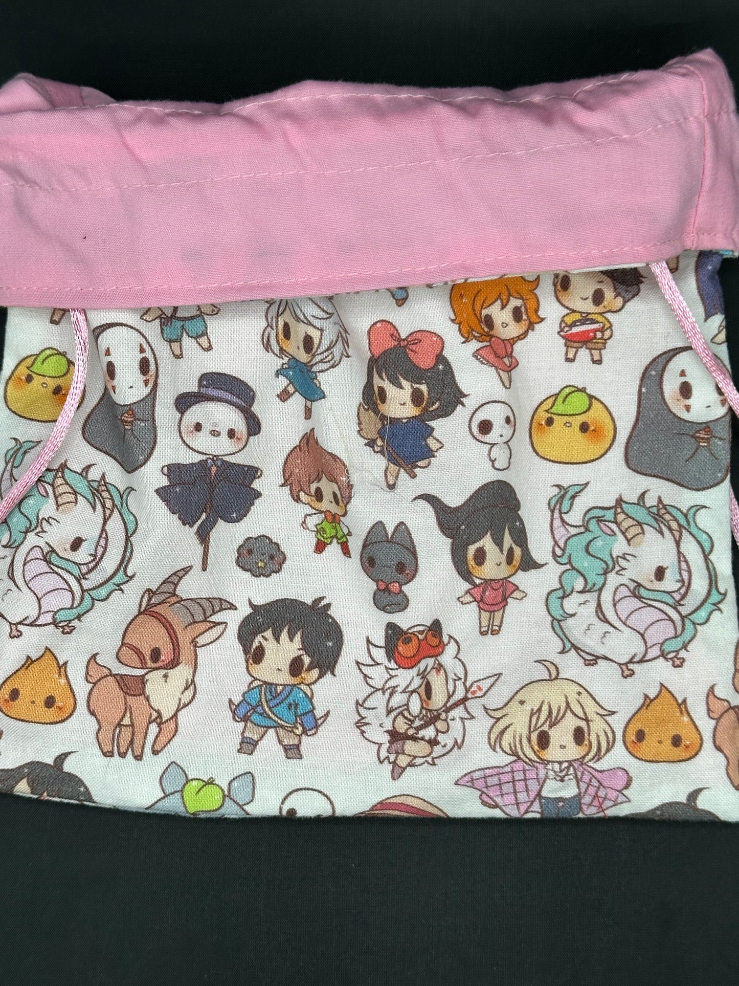 Studio Ghibli characters on white draw string bag