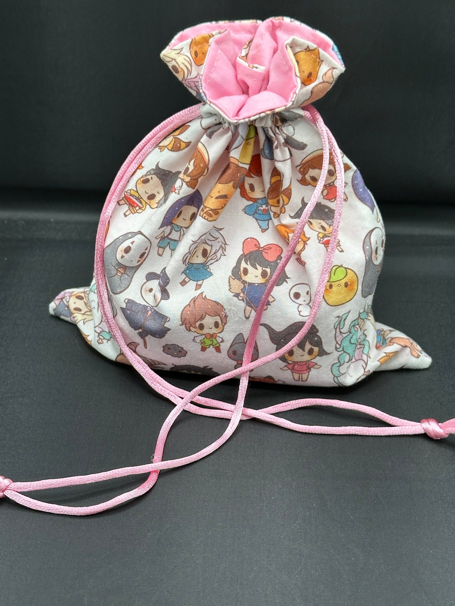 Studio Ghibli characters on white draw string bag