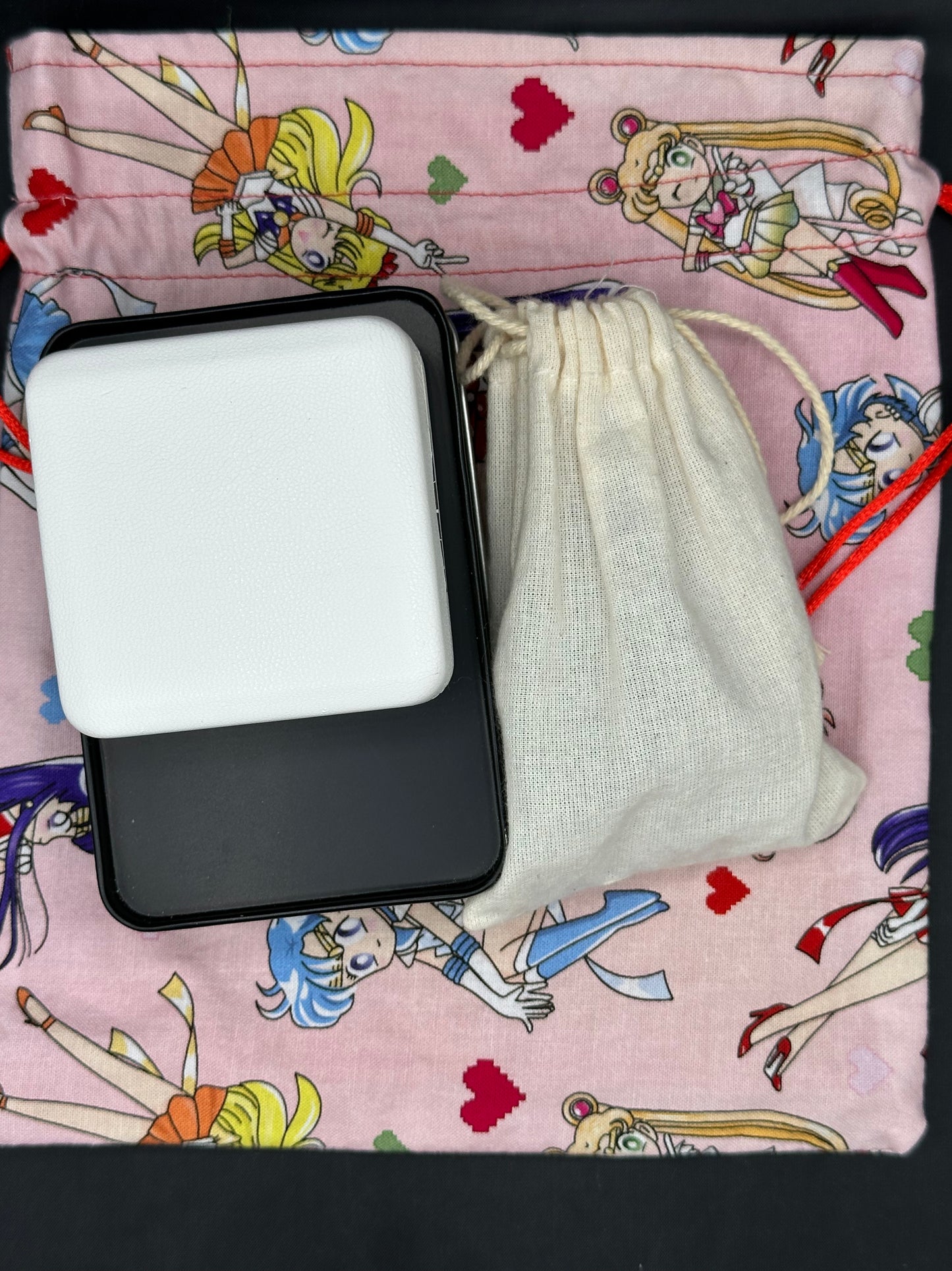 sailor moon on pink draw string bag