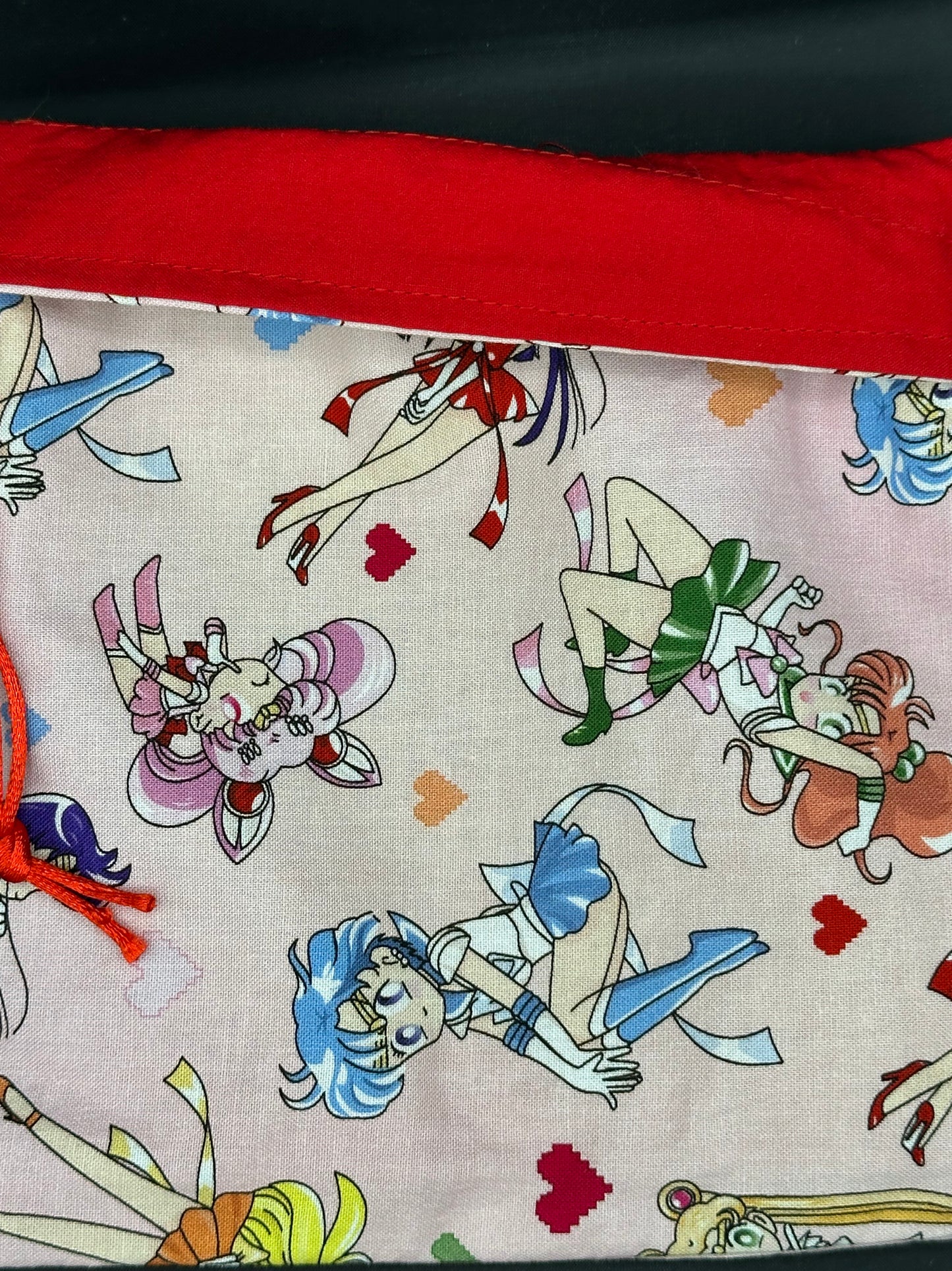 sailor moon on pink draw string bag