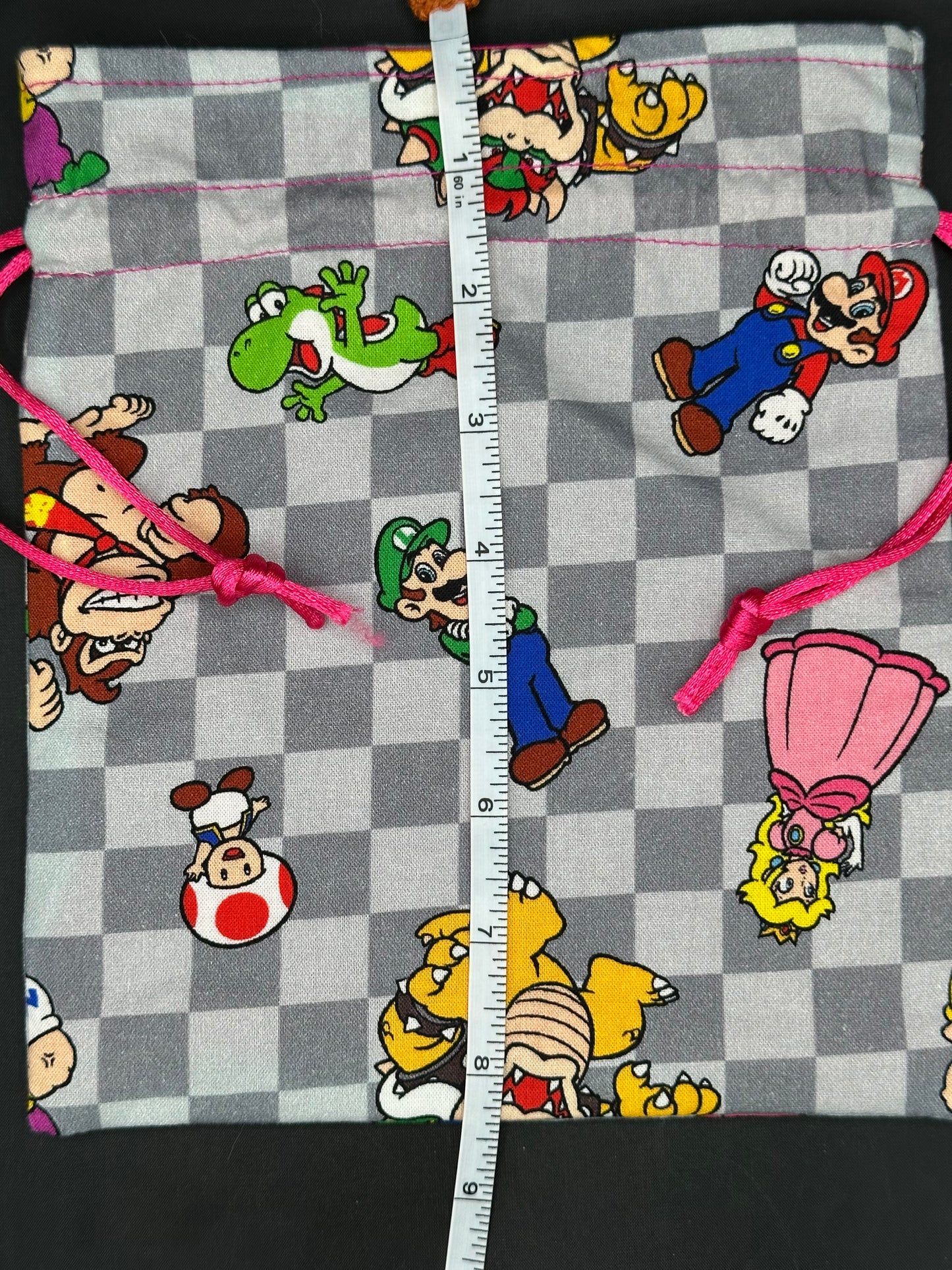 mario - grey squares draw string bag