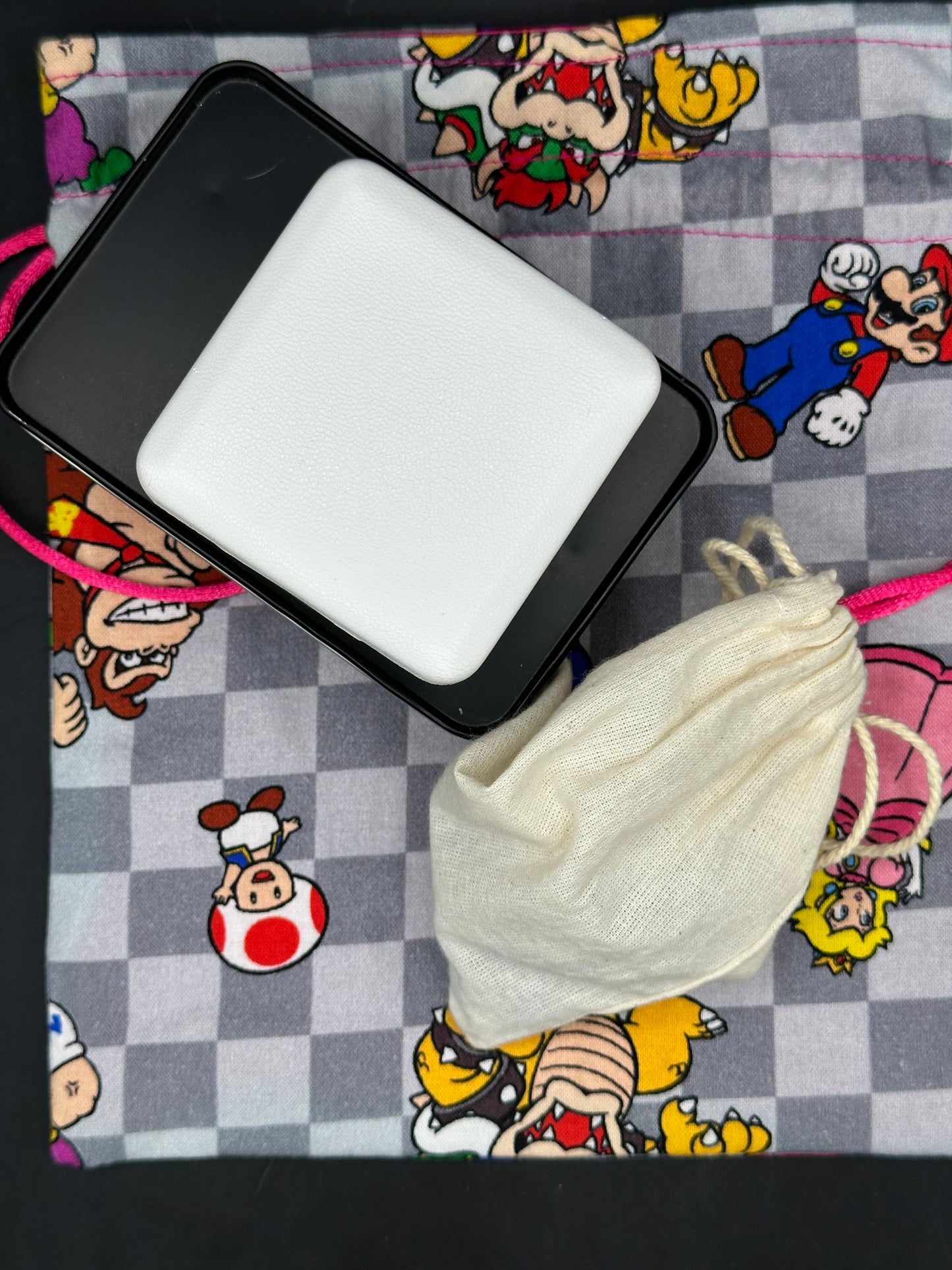 mario - grey squares draw string bag