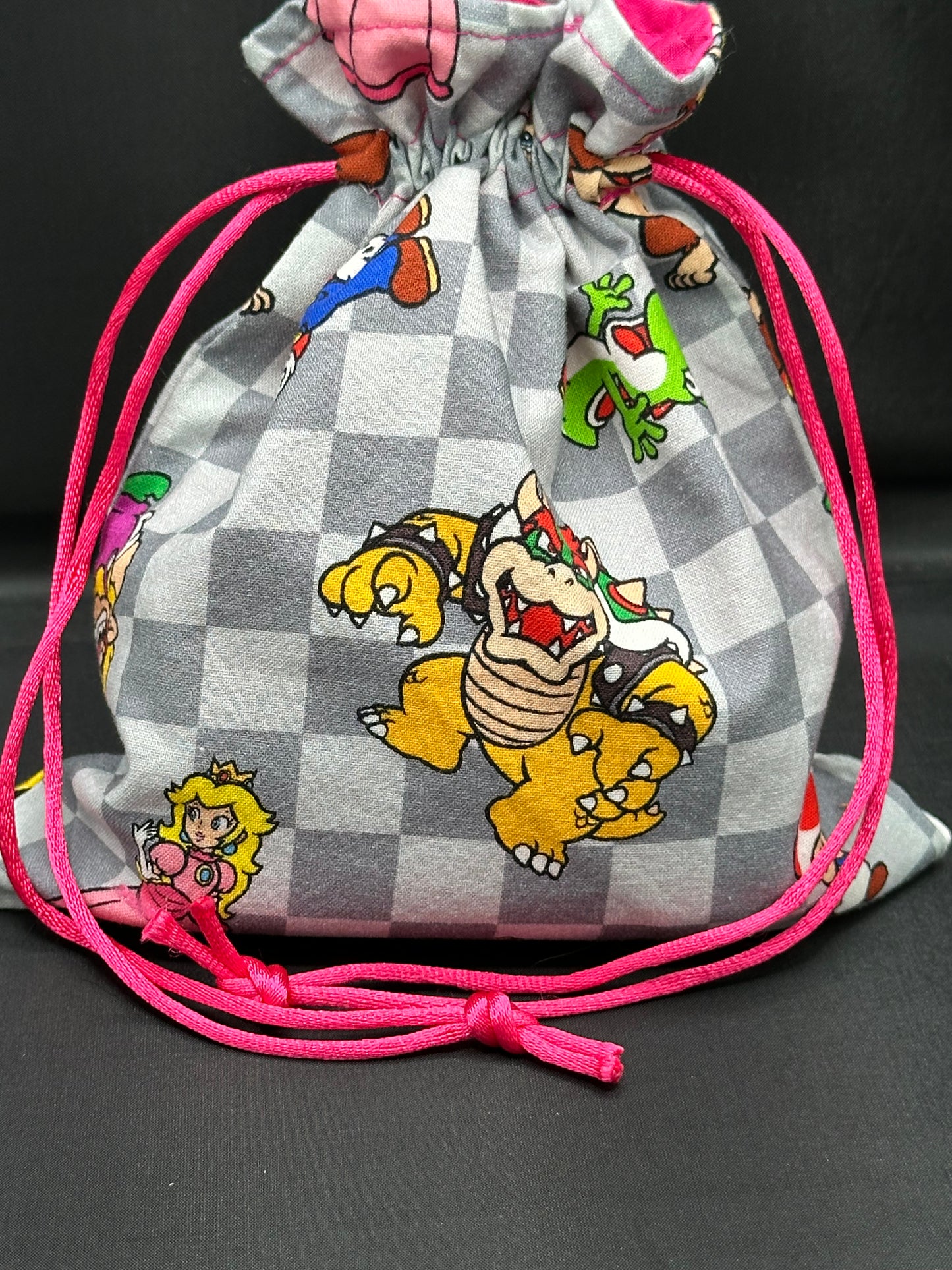 mario - grey squares draw string bag
