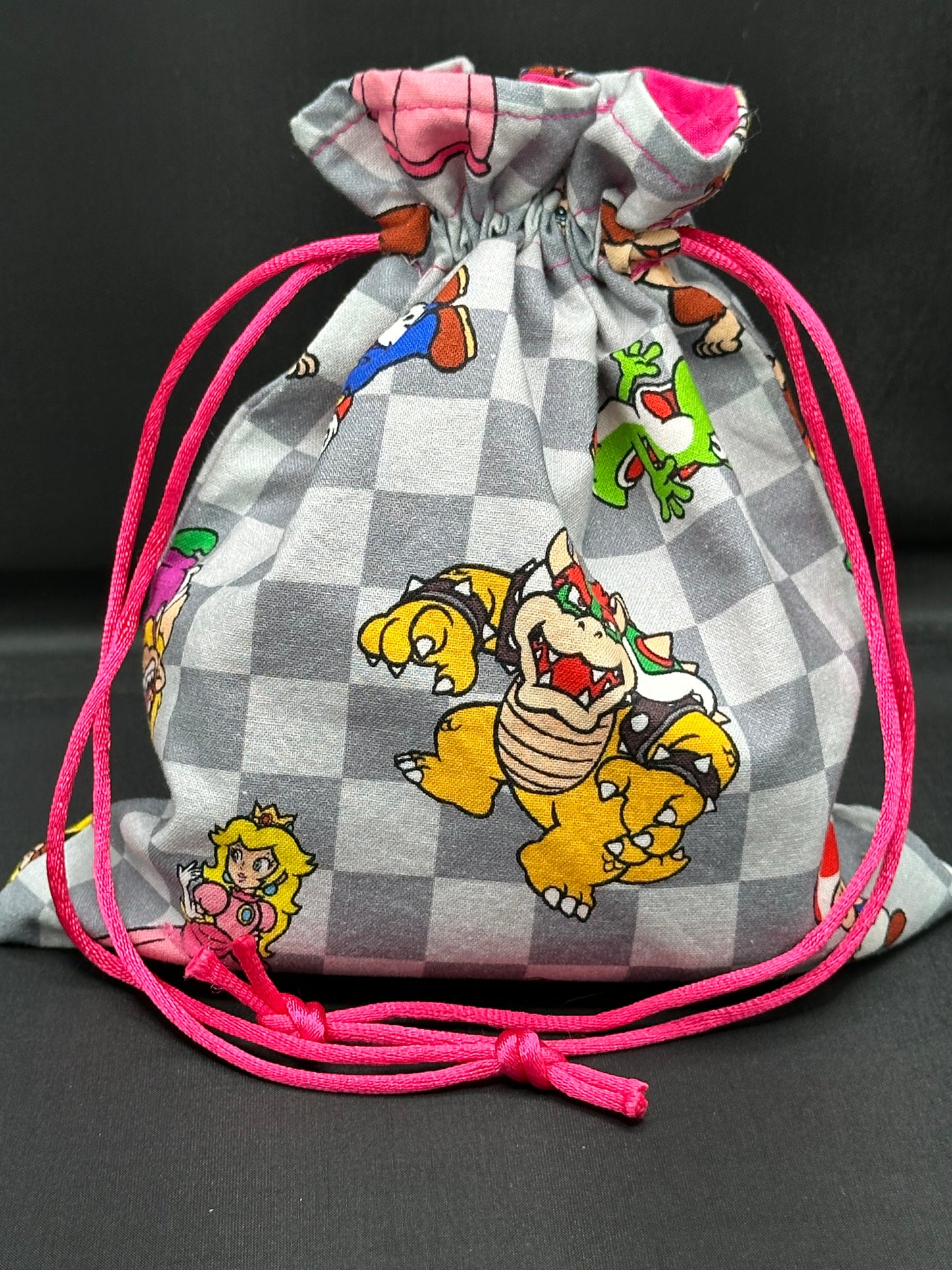 mario - grey squares draw string bag