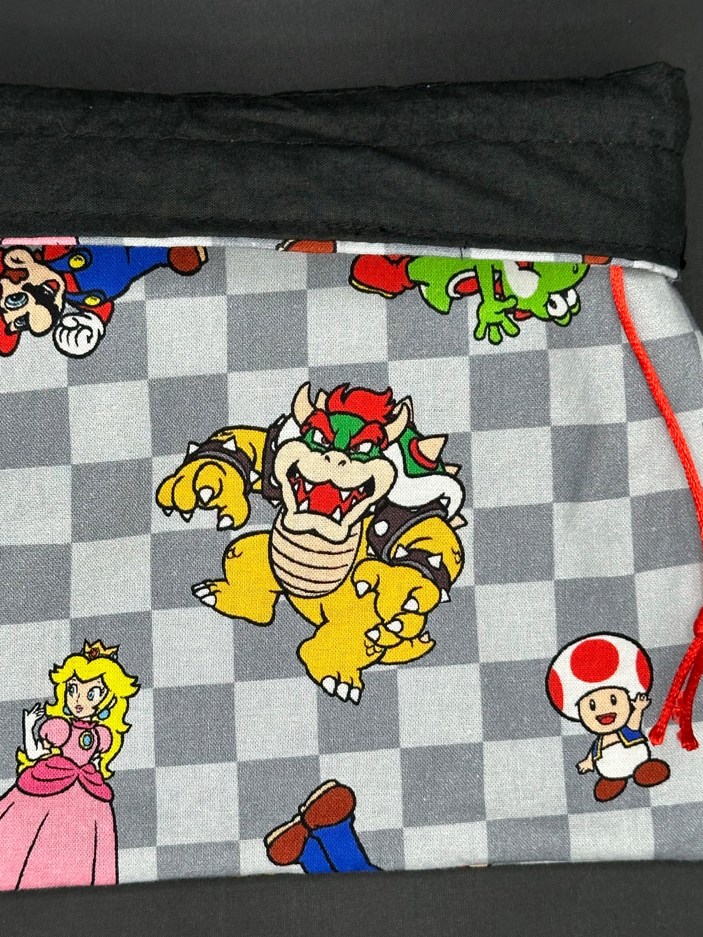 mario - grey squares draw string bag