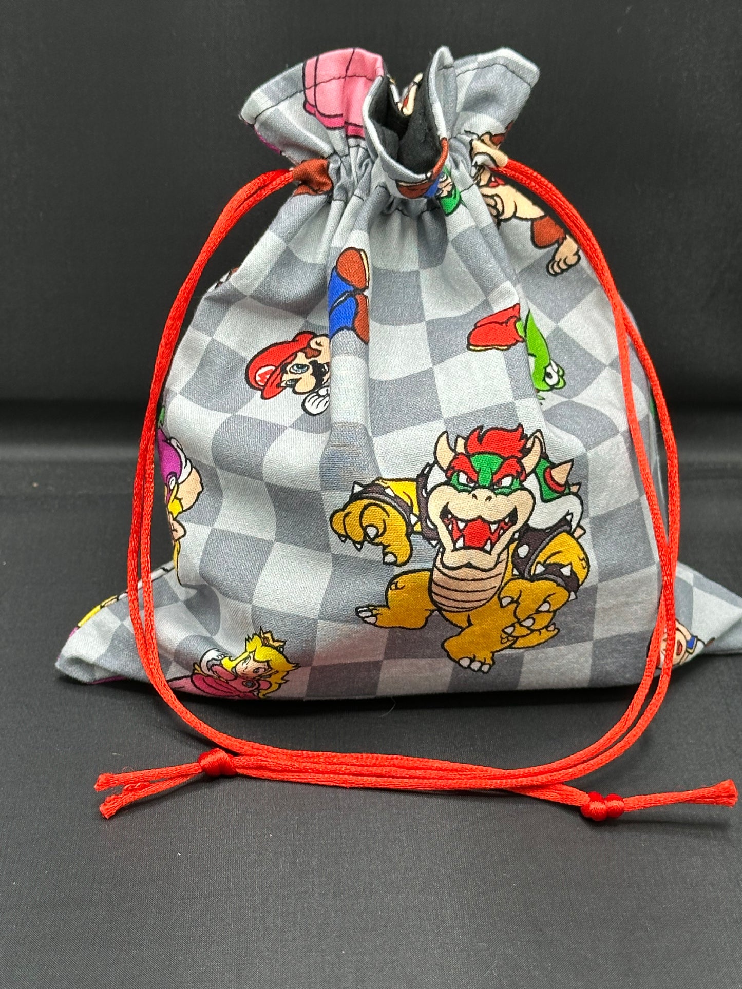 mario - grey squares draw string bag