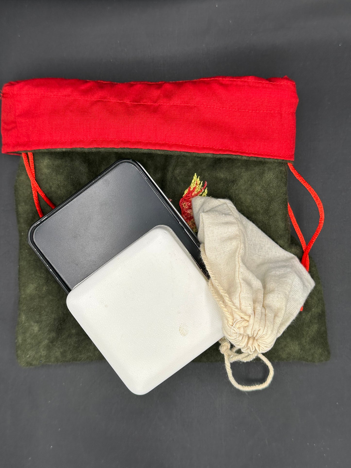Embroidered phoenix draw string bag