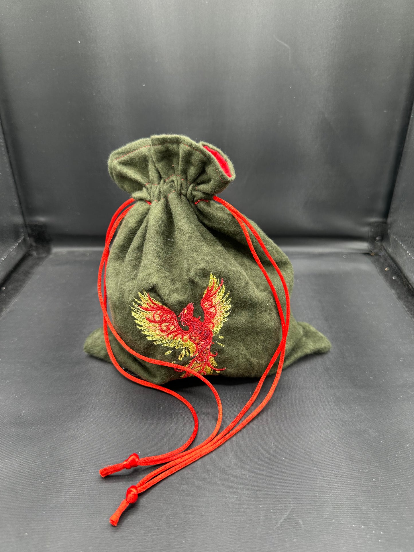Embroidered phoenix draw string bag