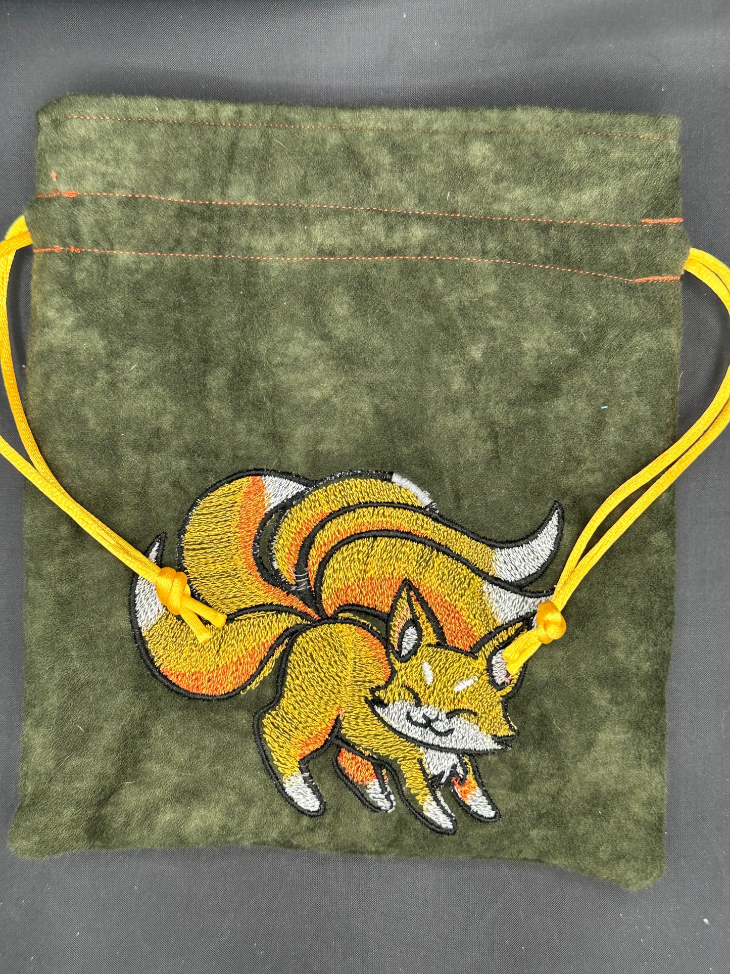 Embroidered Kitsune draw string bag
