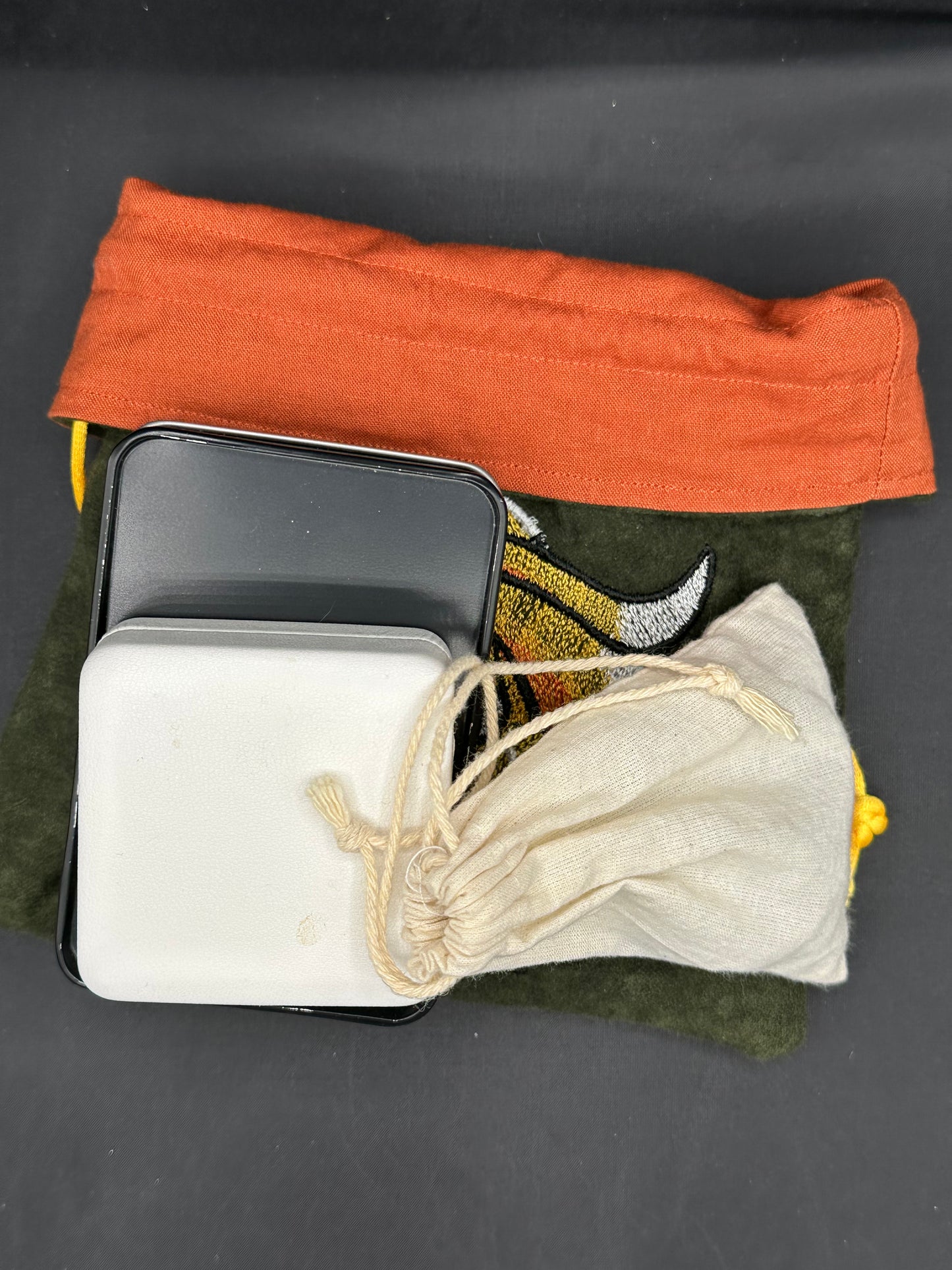 Embroidered Kitsune draw string bag