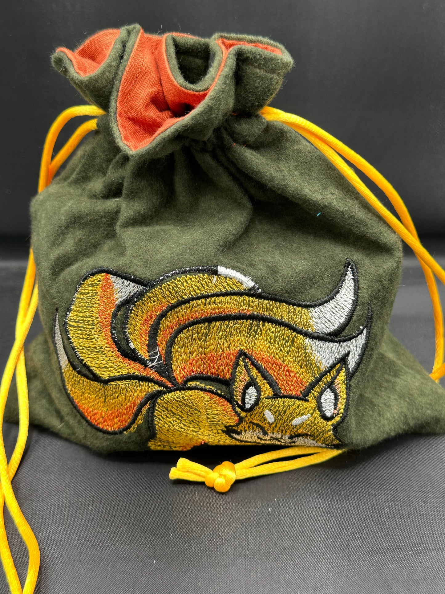 Embroidered Kitsune draw string bag