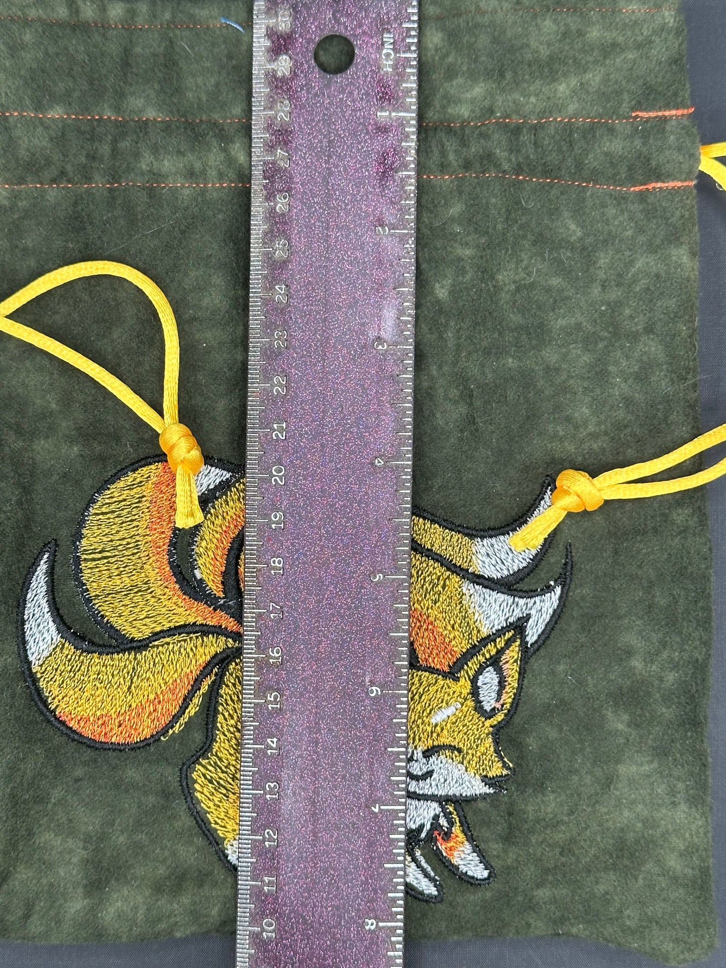 Embroidered Kitsune draw string bag