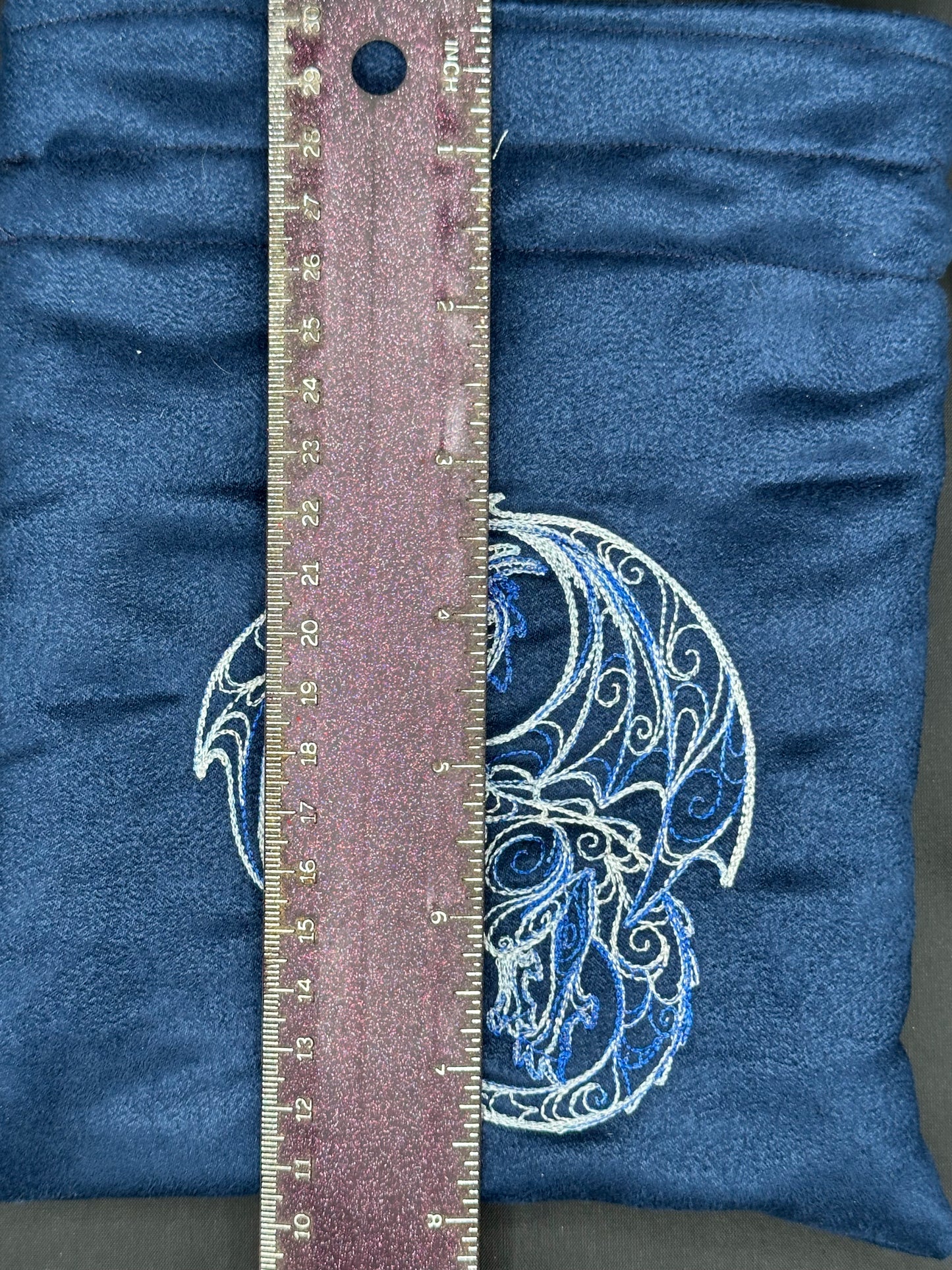 Embroidered doodle dragon draw string bag