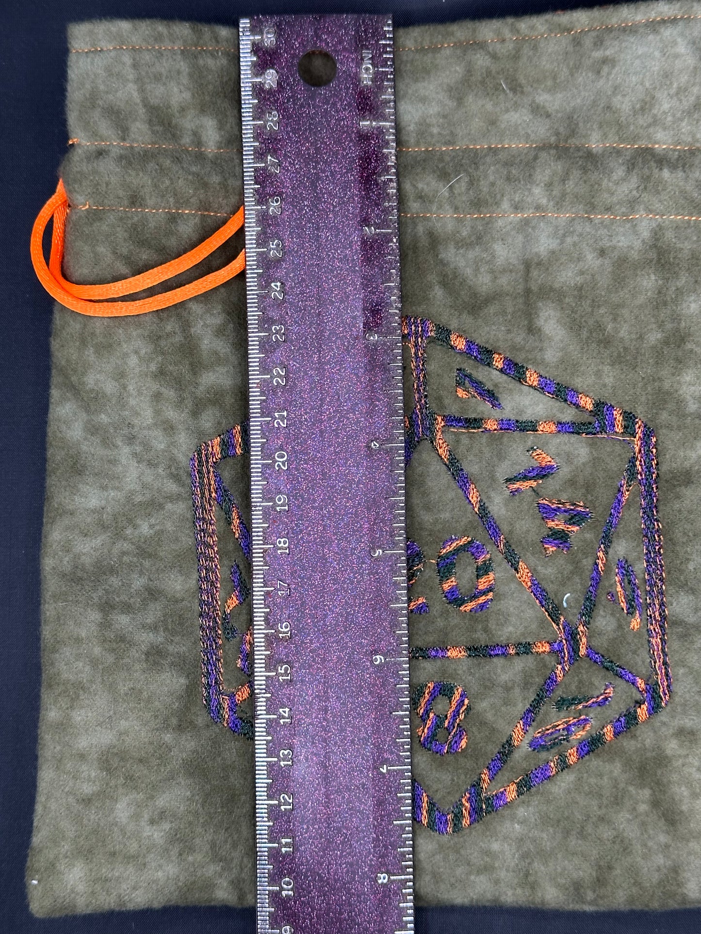 Embroidered D20 dice draw string bag