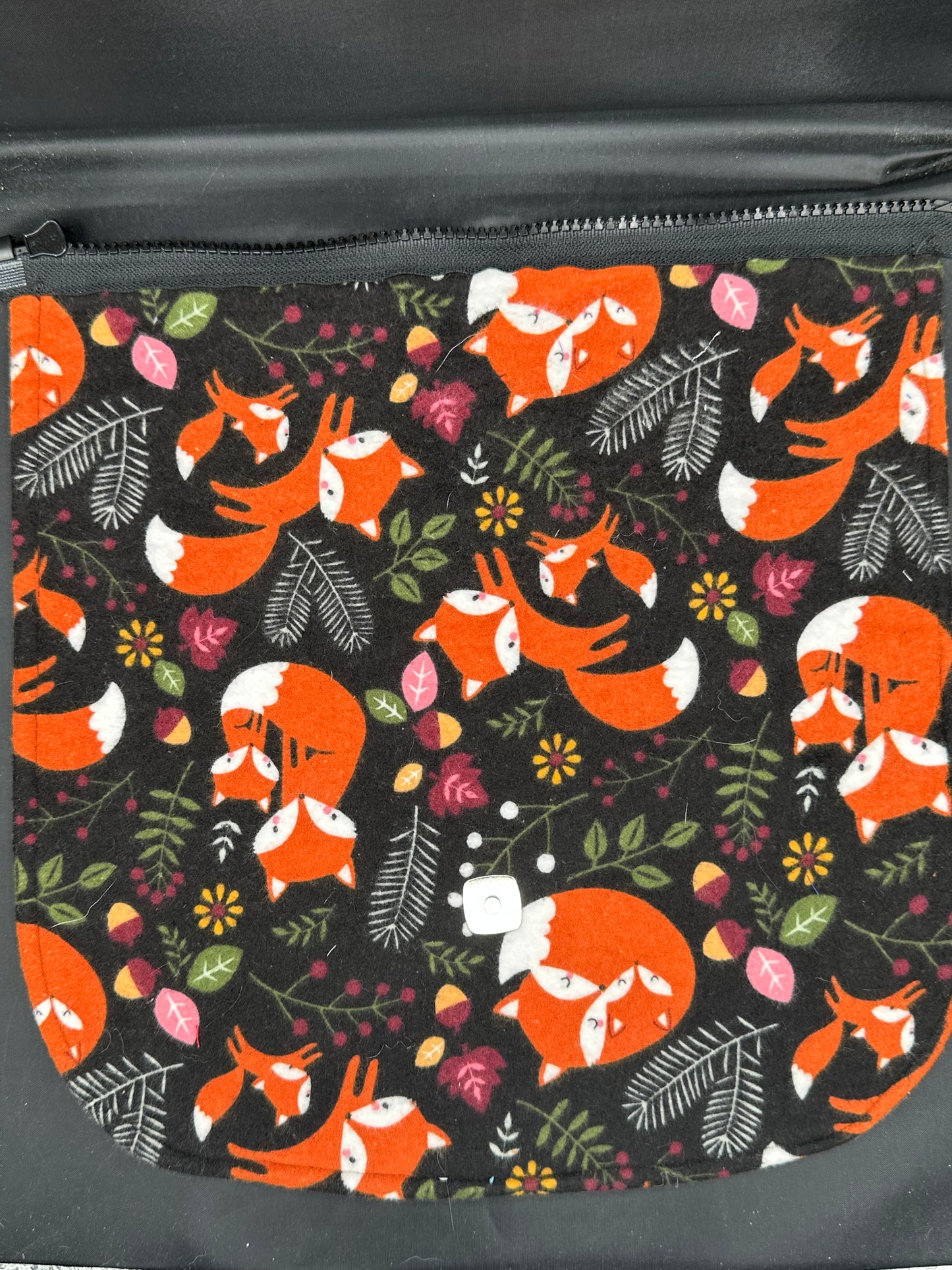 fox on flannel material - 12" purse flap
