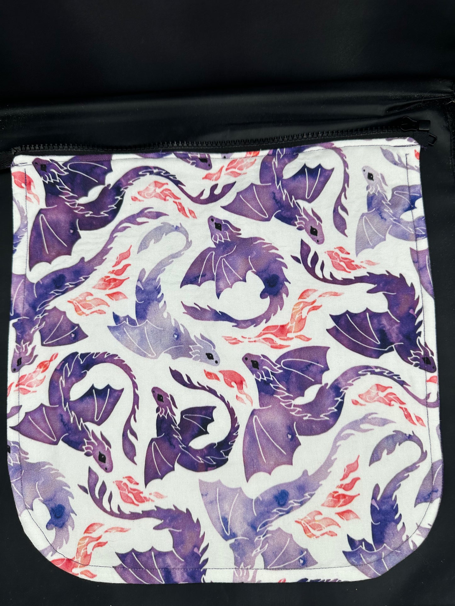 Purple Dragon white background 12" purse flap