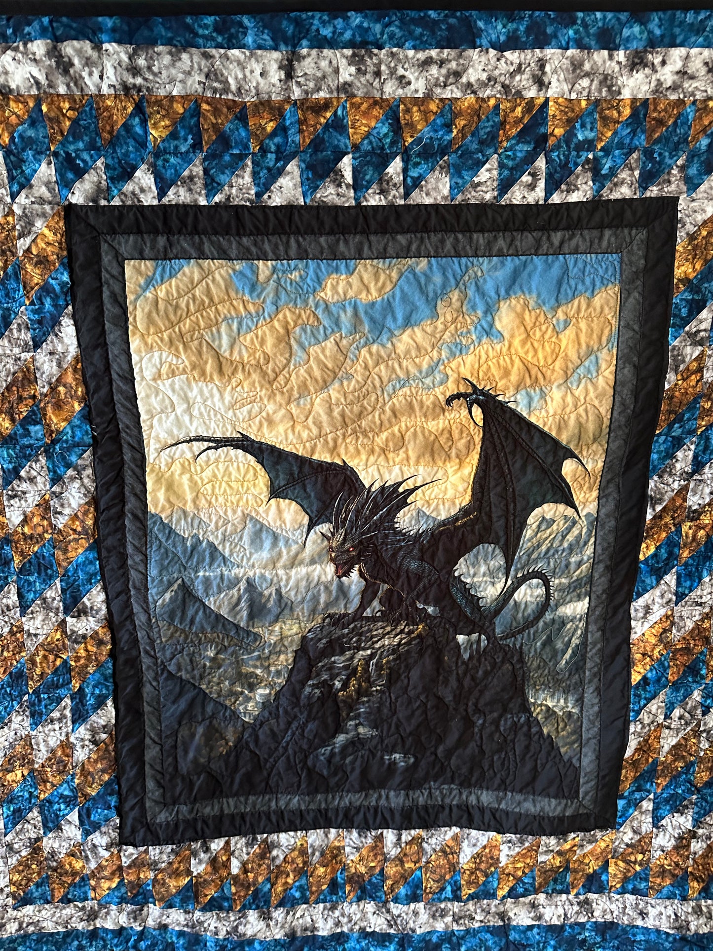 Dragon with mountain Quilt brighter