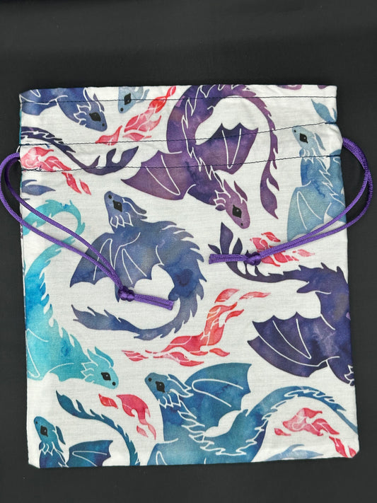 purple & blue dragons draw string bag