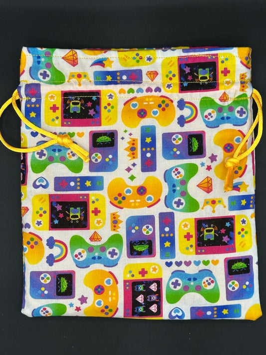 Colorful game controllers draw string bag