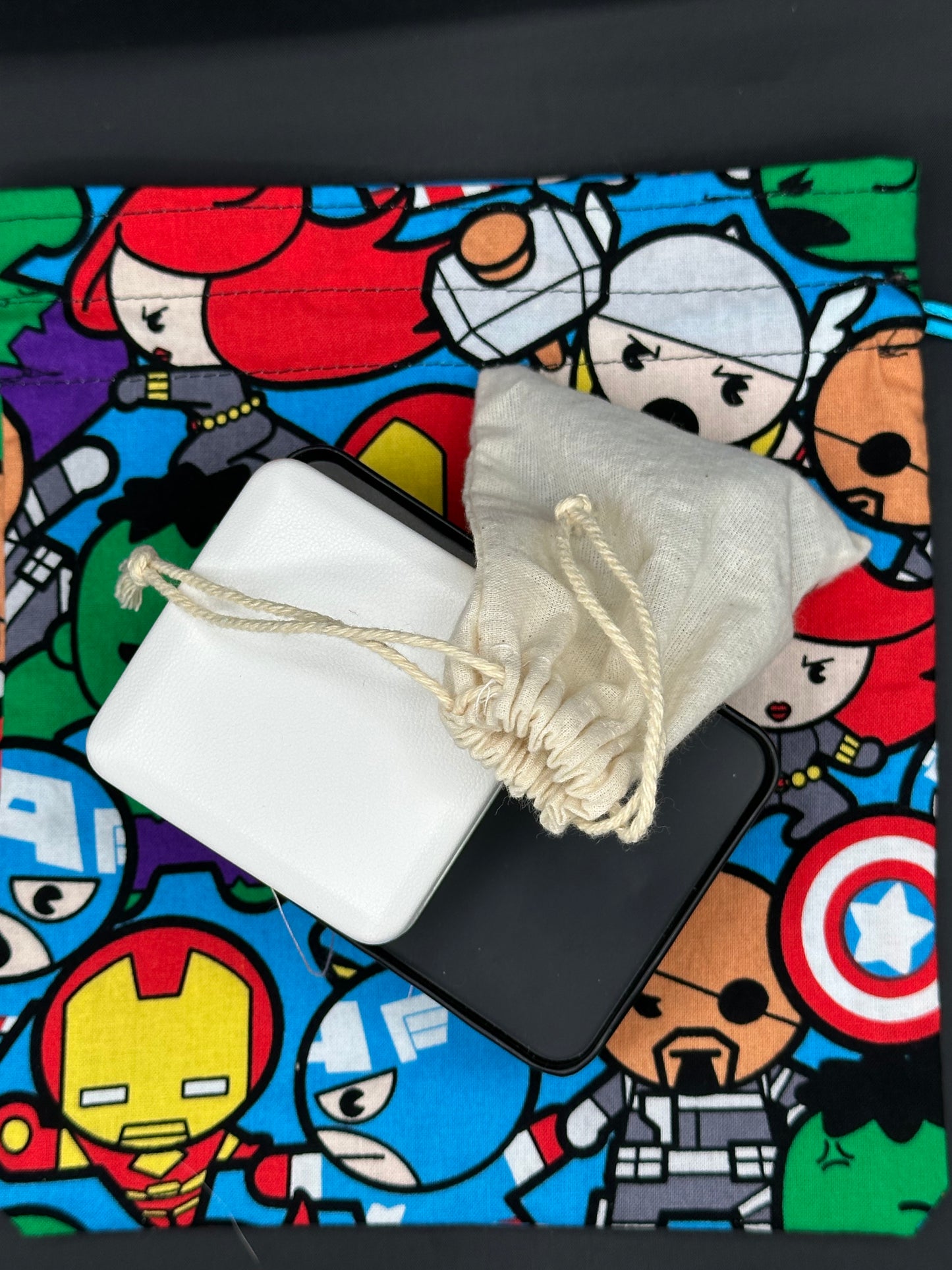 super heroes -pop figures draw string bag
