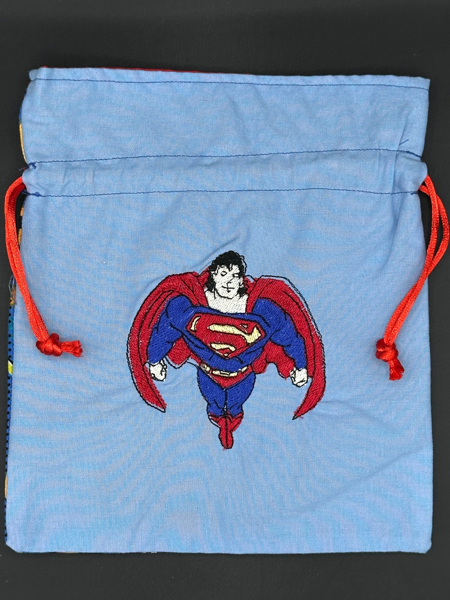 Embroidered Superman draw string bag