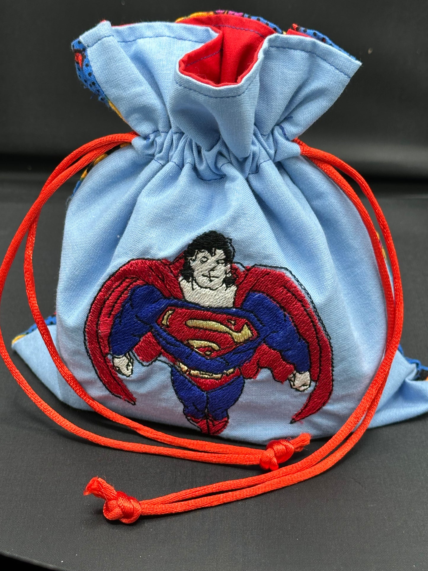 Embroidered Superman draw string bag