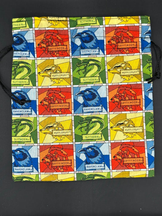 Harry potter house stained glass draw string bag