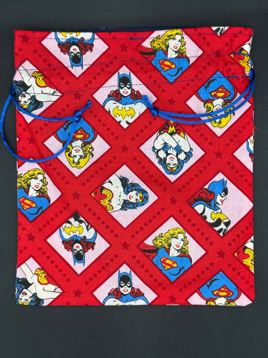 female super heros - heads - draw string bag