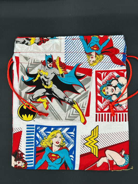 female super heros draw string bag