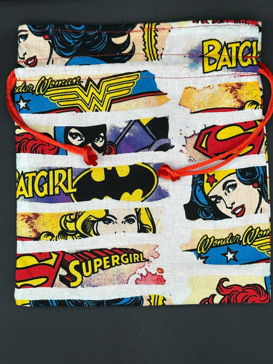female super heros - lines - draw string bag