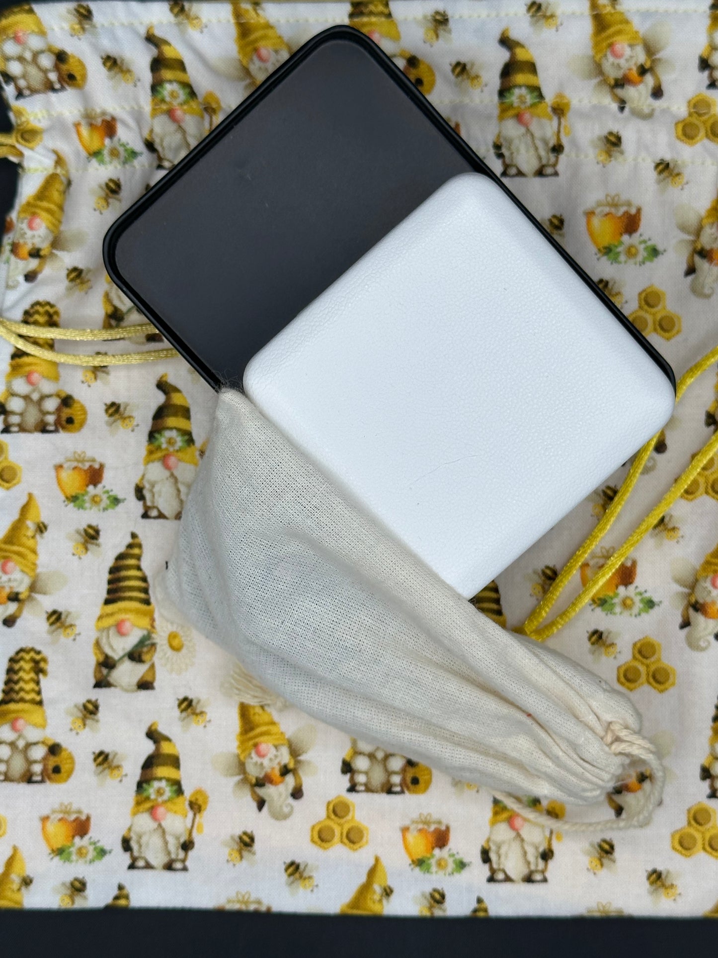 bumble bee gnome draw string bag