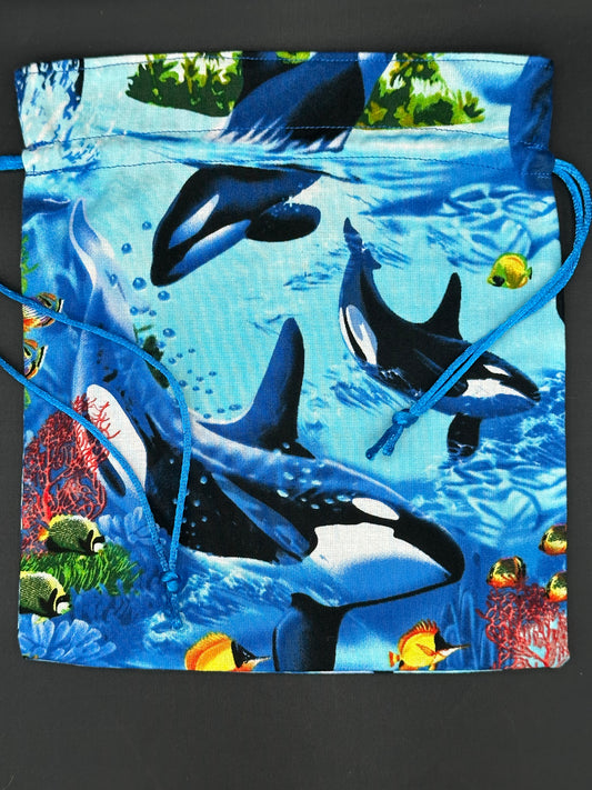 killer whale draw string bag