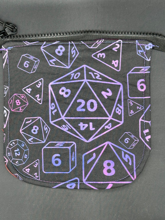 D20 dice black background 7" purse flap