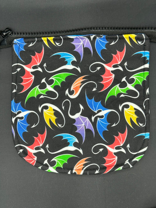 Dragons colorful on black background 7" purse flap
