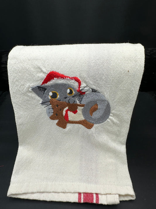 Cat & stuffed bear towel