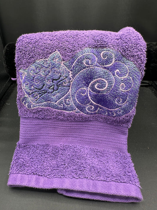 purple mylar cat towel