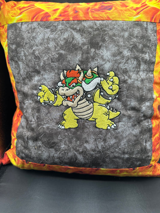 Bowser - machine embroidered pillow