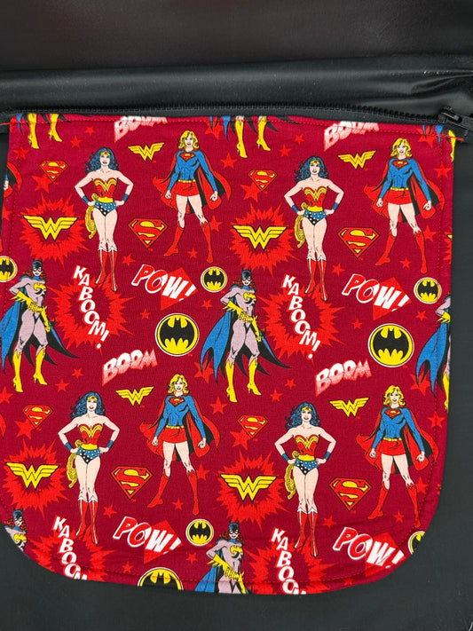 women superheroes 12" purse flap - red