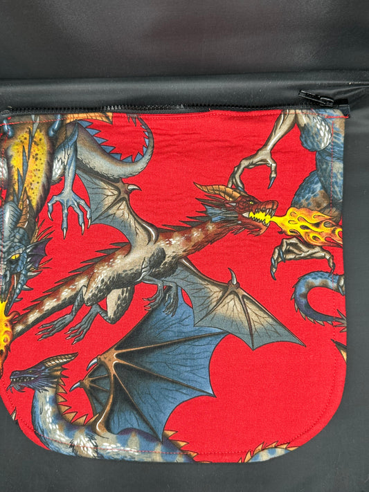 Dragon with flame - red background 12" purse flap