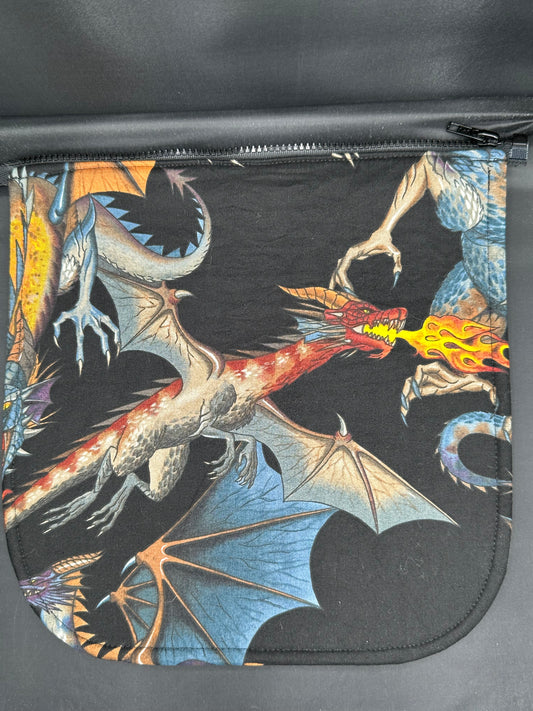 Dragon  with flame - black background 12" purse flap