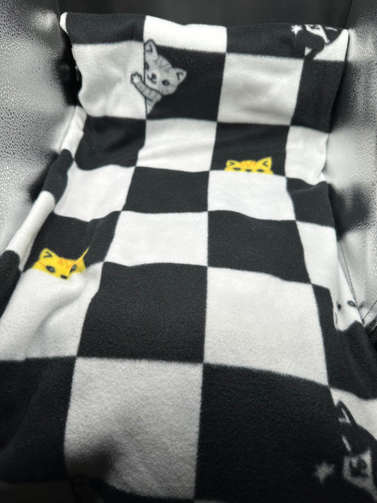 cats around black & white squares fleece blanket