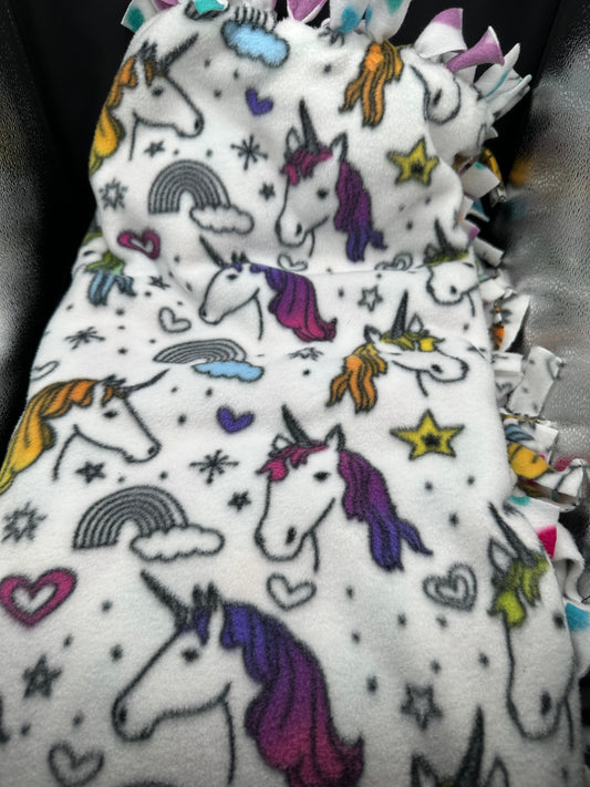 unicorn head and hearts fleece blanket