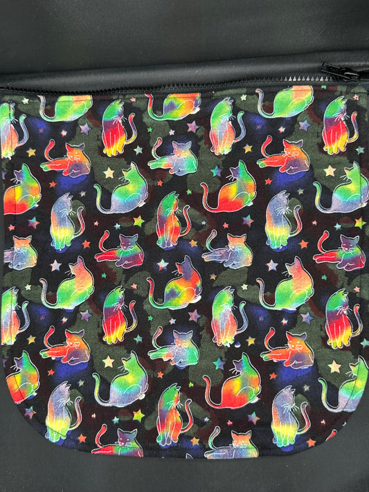 Rainbow cats on black 12" purse flap