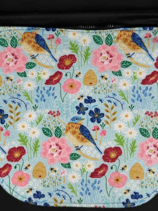 blue bird on flannel 12" purse flap